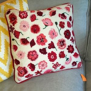 BRAND NEW! Red and Pink Handstitched Flower Pillow!